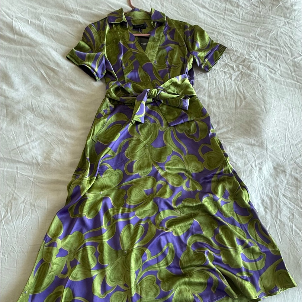 Floral Wrap Dress in Green and Purple